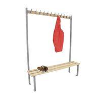 1200MM LENGTH SINGLE SIDED CLOAKROOM UNIT FITTED WITH 6 SILVER HOOKS - 2x SILVER FRAMES - ASH HARDWOOD TIMBER - O