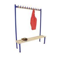 1200MM LENGTH SINGLE SIDED CLOAKROOM UNIT FITTED WITH 6 BLUE HOOKS - 2x BLUE FRAMES - ASH HARDWOOD TIMBER - OVE