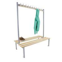 1200MM LENGTH DOUBLE SIDED CLOAKROOM UNIT FITTED WITH 12 SILVER HOOKS - 2x SILVER FRAMES - ASH HARDWOOD TIMBER - O