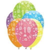 12 bright colour 6 pack 16th birthday balloon