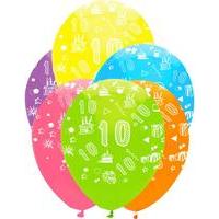 12\' Bright Colours 6 Pack 10th Birthday Balloon