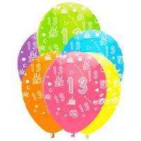 12\' Bright Colours 6 Pack 13th Birthday Balloon