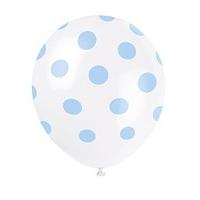 12\" Latex Baby Blue Polka Dot Balloons, Pack Of 6