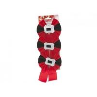 12cm Red Set Of 3 Velvet Glitter Buckle Bows