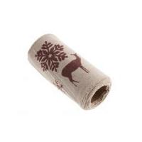 12cm Christmas Reindeer Print Hessian Trim Roll 2m Natural & Brown