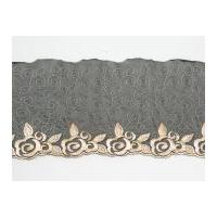 12cm Floral Embroidered Tulle Lace Trimming Black & Cream