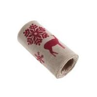 12cm Christmas Reindeer Print Hessian Trim Roll 2m Natural & Red