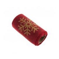 12cm Christmas Snowflake Print Hessian Trim Roll 2m Red