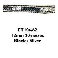 12mm Essential Trimmings Sequin Metallic Edged Trimming Black/Silver