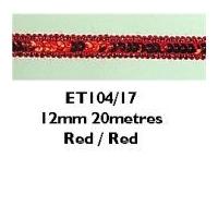 12mm Essential Trimmings Sequin Metallic Edged Trimming Red