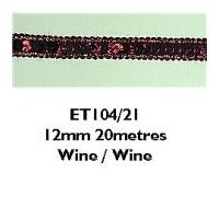 12mm Essential Trimmings Sequin Metallic Edged Trimming Wine