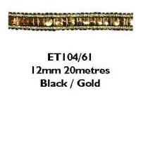 12mm Essential Trimmings Sequin Metallic Edged Trimming Black/Gold