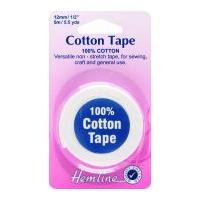 12mm Hemline Cotton Tape White