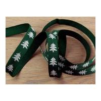12mm Christmas Tree Print Ribbon Green