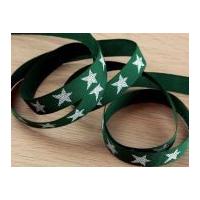 12mm christmas star print satin ribbon green