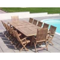 12 Seater Rectangular Double Extending Teak Set with Armchairs and Recliners