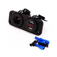 12V Charger Plug Motorcycle Car Socket And 4.2A dual USB Voltmeter Socket