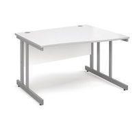 1200 LONG RIGHT HAND WAVE DESK IN WHITE, SILVER FRAME