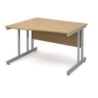 1200 LONG LEFT HAND WAVE DESK IN OAK, SILVER FRAME