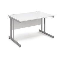 1200 long double cantilever desk in white silver frame