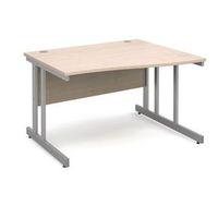 1200 LONG RIGHT HAND WAVE DESK IN MAPLE, SILVER FRAME