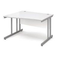 1200 LONG LEFT HAND WAVE DESK IN WHITE, SILVER FRAME