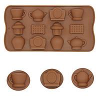 12 Holes Silicone Tea Cup Clock Teapot Cake Molds Ice Chocolate Decorating Mould DIY Kitchen Accessories