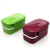 12:00 Clock 2 Layers Bento Lunch Box 1.4L Plastic Microwave Oven Food Container