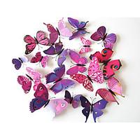 12 pcs colorful purple butterfly stickers animals decals 3d wall stick ...