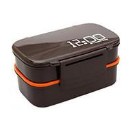 12:00 Clock 2 Layers Bento Lunch Box 1.4L Plastic Microwave Oven Food Container (Random Color)