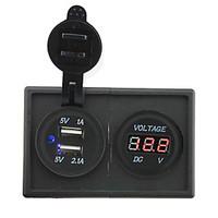 12V/24V 3.1A dual USB socket and led voltmeter with housing holder panel for car boat truck RV