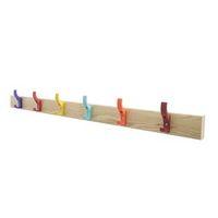 1200MM LENGTH SOLID ASH COAT RAIL FITTED WITH 8 HOOKS MULTICOLOURED HOOKS