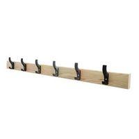 1200MM LENGTH SOLID ASH COAT RAIL FITTED WITH 8 HOOKS BLACK HOOKS