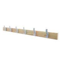 1200MM LENGTH SOLID ASH COAT RAIL FITTED WITH 8 HOOKS SILVER HOOKS