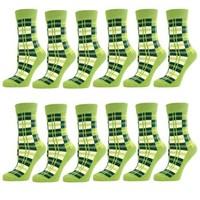 12 Pairs Comfortable New Casual Formal Ladies Women Rich Cotton Lime Green Tartan Ankle Socks