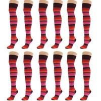12 Pairs Comfortable New Casual Formal Ladies Women Rich Cotton Over The Knee Thick Stripe Multi Colour Socks