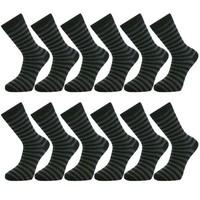 12 Pairs Comfortable New Mens Rich Cotton Ankle Socks Black & Ash Grey Stripes