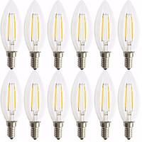 12 Pack 2W E14 LED Filament Bulbs C35 2 COB 200 lm Warm White Decorative AC 220-240 V
