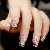 12pcs white lace transparent with rhinestone glitter wedding nail stic ...