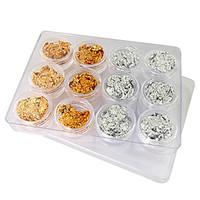 12PCS Golden and Silver Leaf Nail Art Decorations