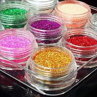 12Pcs Mixed Color Glitter Powder Nail Art Decorations