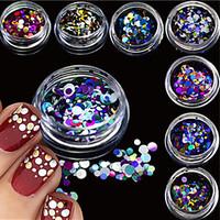 12bottlesset mixed size fashion colorful nail art glitter round thin p ...