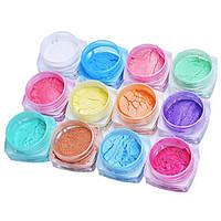 12PCS Chrome Mirror Powder Gold Pigment Ultrafine Powder Dust Nail Glitters Nail Sequins And 6PCS Sponge Stick