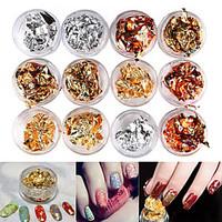 12PCS Mixed Color Foil Nail Art Decoration Golden Silver Colorful Foil