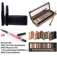 12 Colors Matte Crease Smoky Eyeshadow Palette2PCS Waterproof Eye Lash Mascara Set2X Waterproof Liquid Eyeliner