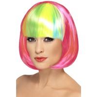 12 neon pink short bob fancy dress partyrama wig