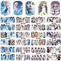 12 Styles Sticker Winter Christmas Gift Beauty Girl Lady Nail Designs Water Transfer Full Decals Nail Art Sticker A1189-1200