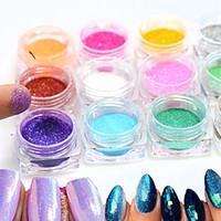 12bottleset hot fashion colorful nail art glitter mermaid powder decor ...