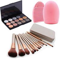 12Pcs Cosmetic Makeup Tool Blush Foundation Brush Set Box 15Colors Shimmer Eyeshadow Palette1PCS Brush Cleaning Tool