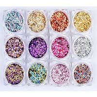 12PCS Nail Art Color Mixed Color Hexagon Sequins suit